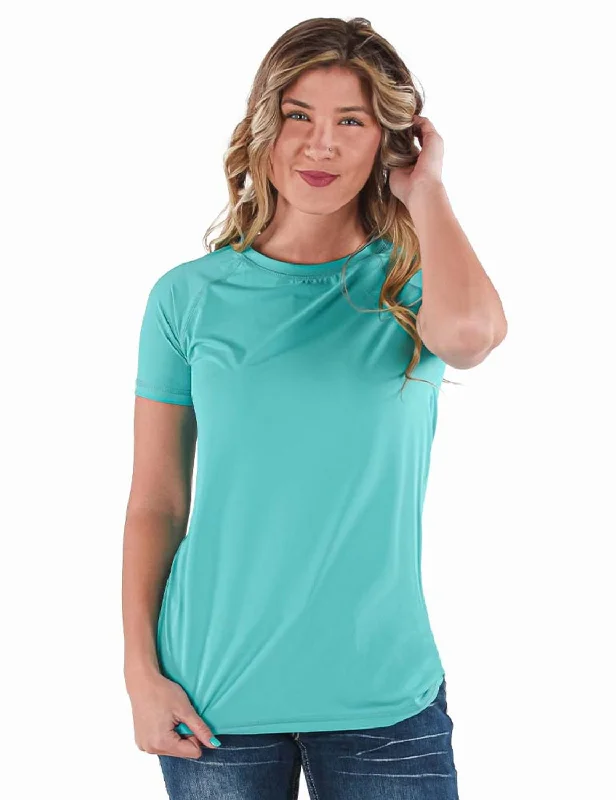 Cowgirl Tuff Womens Cooling UPF Raglan Baseball Turquoise Nylon S/S T-Shirt Casual Women's Clothing Casual Women's Clothing