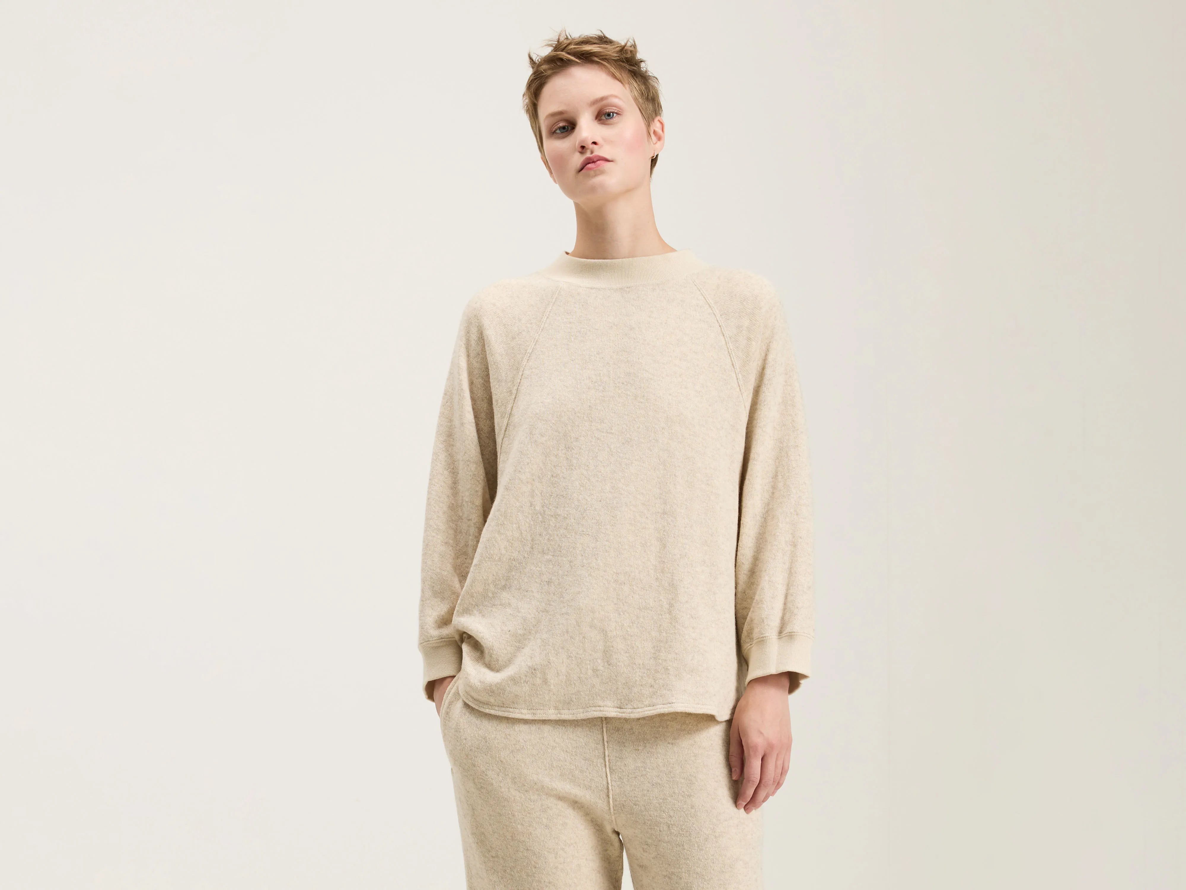 Eco Binding Jersey Smock Tee (242 / W / BEIGE) Women's Clothing Online Sale Women's Clothing Online Sale