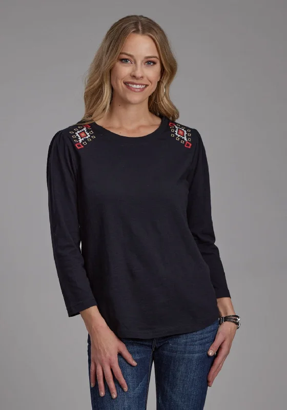 Roper Womens Angled Embroidered Black 100% Cotton L/S Tunic Women's Casual and Dressy Outfits Women's Casual and Dressy Outfits