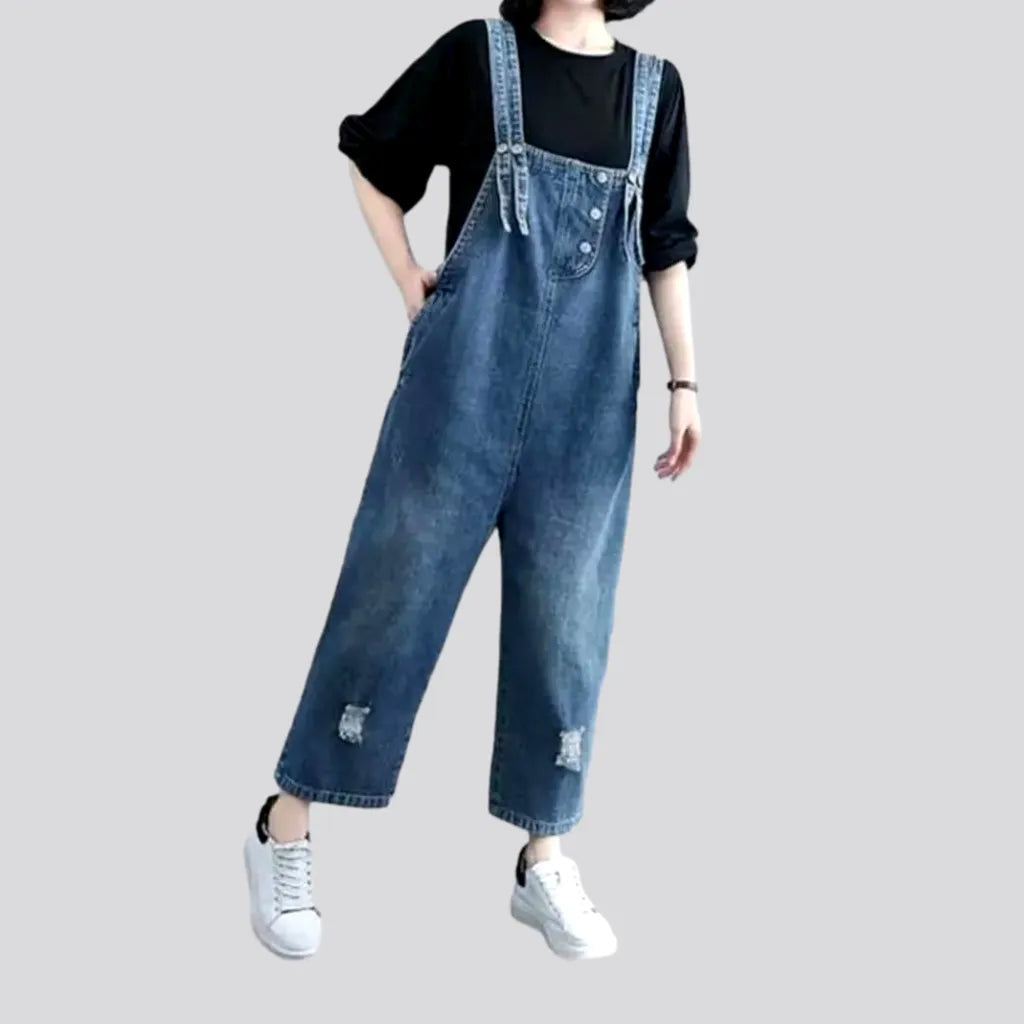 Ripped light-wash jean overall for ladies Timeless Classics Timeless Classics