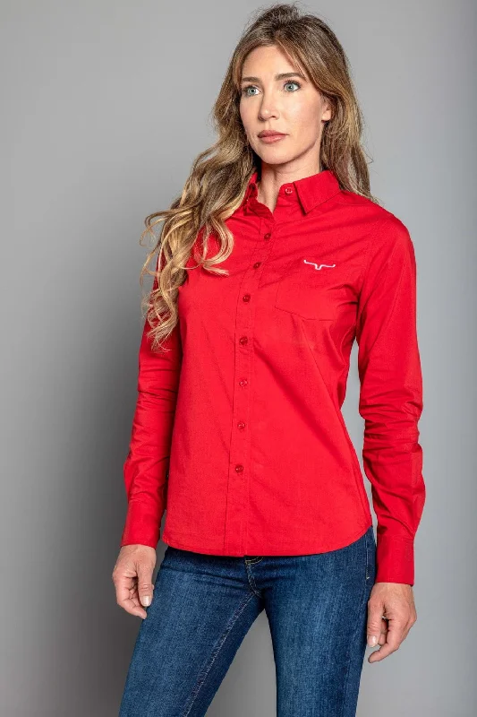 Kimes Ranch Womens Team Shirt Red Cotton Blend L/S Shirt Sustainable Women's Clothing Sustainable Women's Clothing