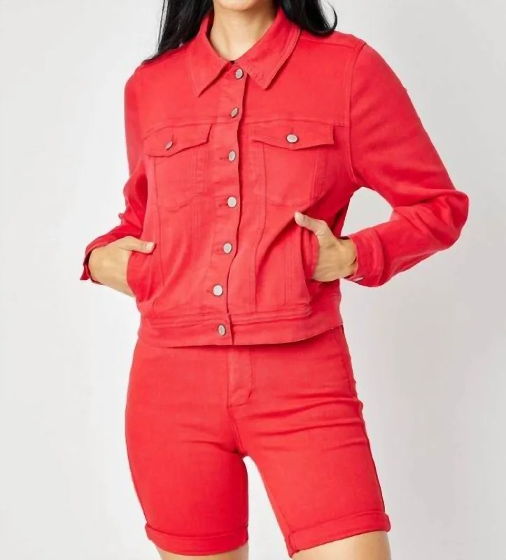 Denim Jacket In Red Women's Contemporary Apparel Women's Contemporary Apparel