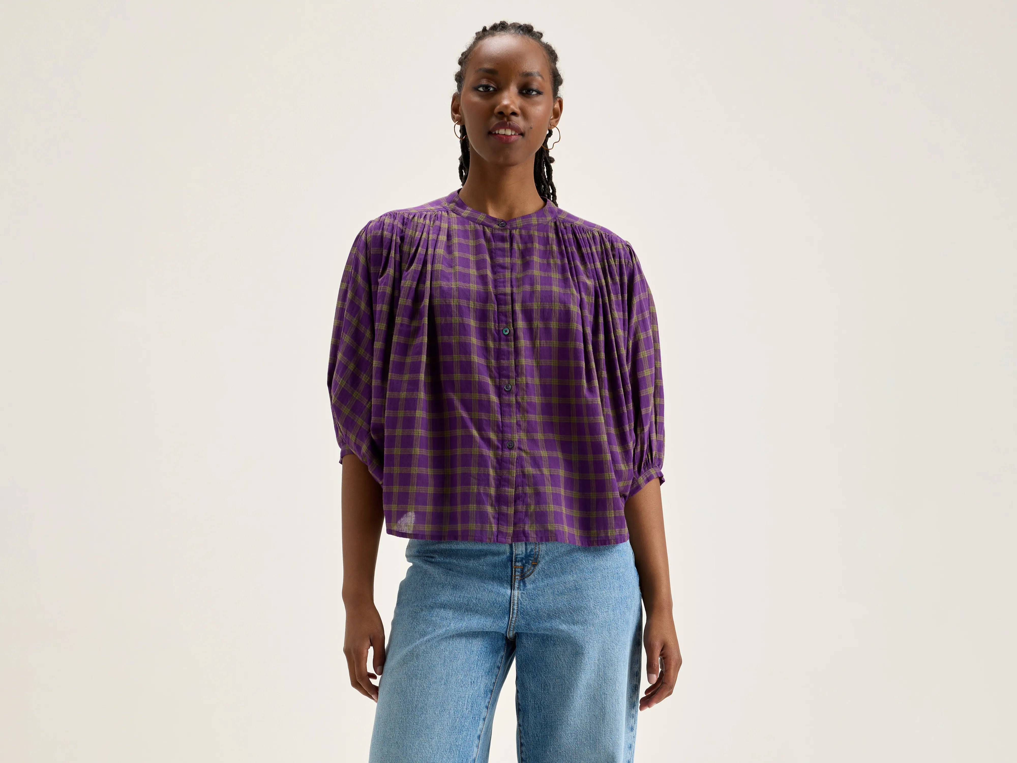 Ink cropped blouse (242 / W / CHECK A) Online Clothing Stores Online Clothing Stores