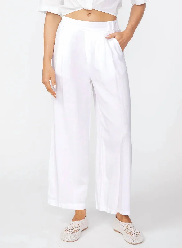 Linen Cropped Trouser Pants In Foam Women's Comfortable Lounge Attire Women's Comfortable Lounge Attire