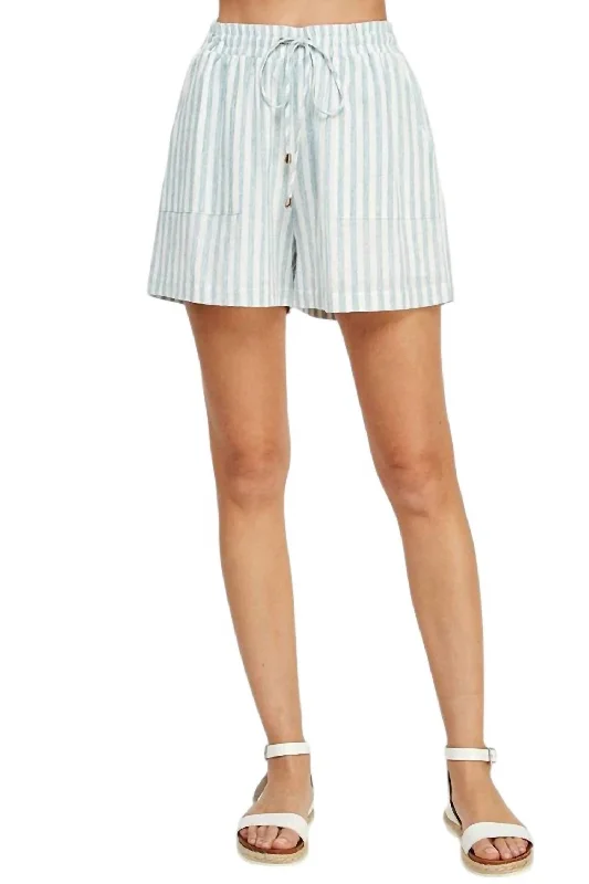 Striped Shorts In Soft Blue Stylish Women's Attire Stylish Women's Attire