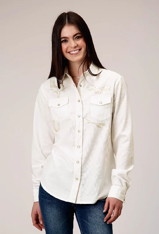 Roper Womens Western Corduroy Cream 100% Cotton L/S Shirt Formal Clothing For Women Formal Clothing For Women