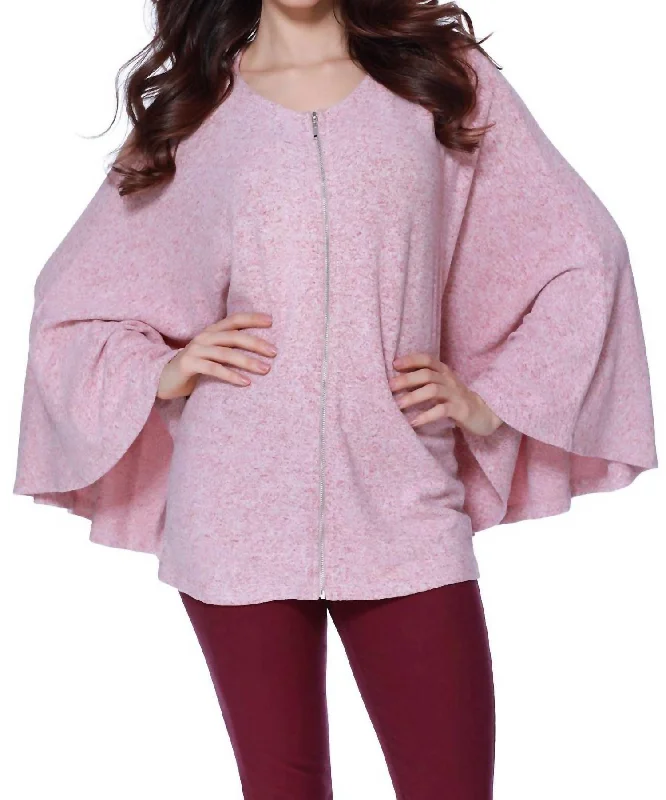 Eloise Kashmira Zip Up Poncho In Rose Women's Transitional Apparel Women's Transitional Apparel