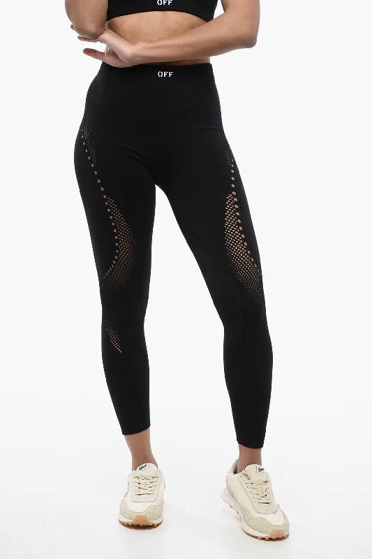 Off-White Seamless Leggings With Perforated Motif Fashionable Women's Outfit Fashionable Women's Outfit