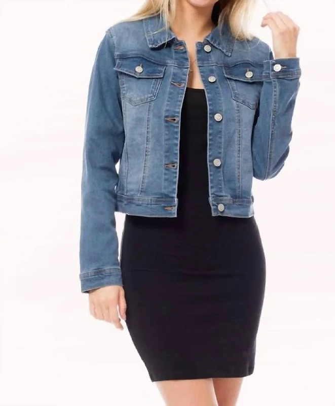 Classic Denim Jacket In Medium Washed Blue Sustainable Women's Clothes Sustainable Women's Clothes