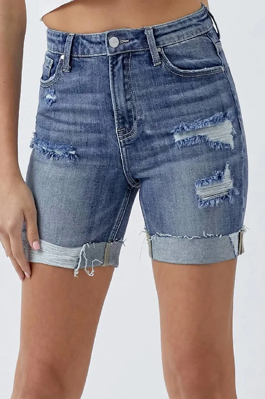 High Rise Cuffed Shorts In Medium Women Online Clothing Boutiques Women Online Clothing Boutiques